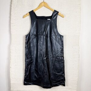 ANTHROPOLOGIE Maeve black faux leather square neck mini dress NEW MEDIUM